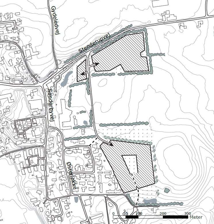 Princip for udbygning af Agtrup mod øst.